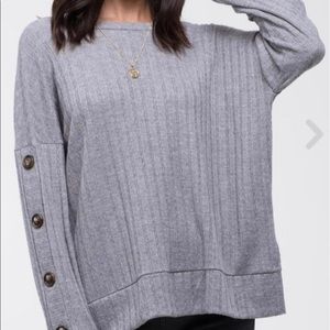 Grey button sleeve sweater